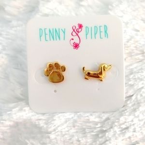 ⭐14k Gold Plated Hypoallergenic Mismatch Sterling Dachshund Dog Paw Print Studs